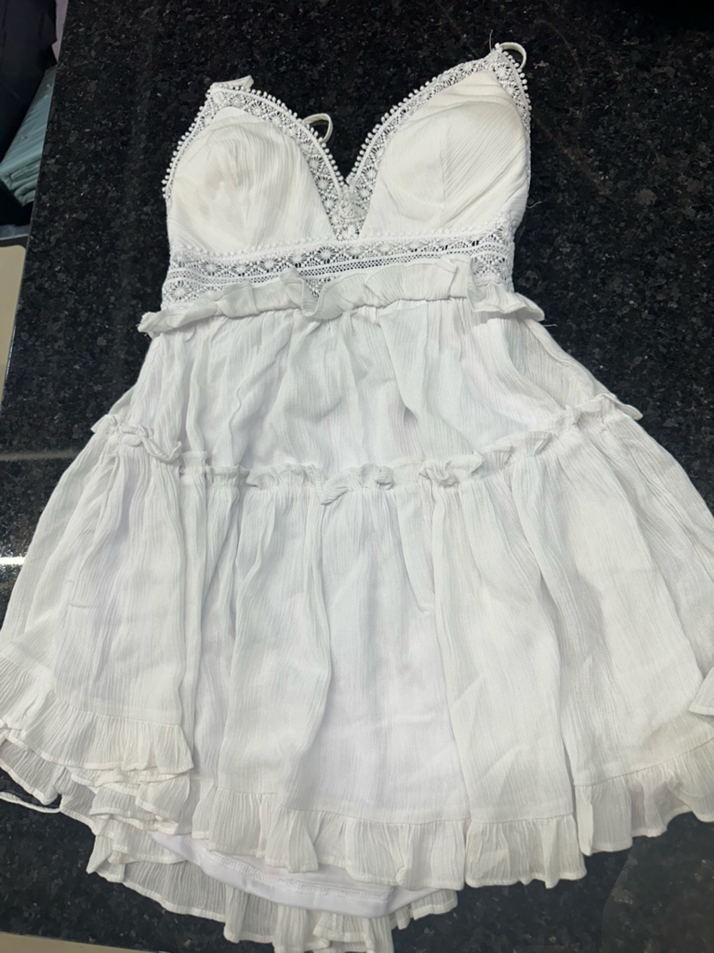 White Lace-Trim Tiered Summer Dress